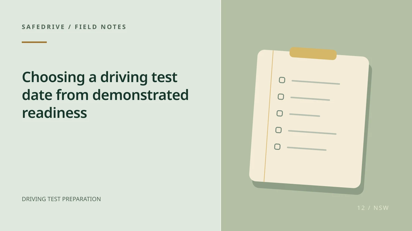 Original editorial illustration for Choosing a driving test date from demonstrated readiness