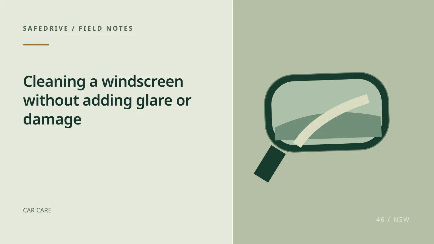 Original editorial illustration for Cleaning a windscreen without adding glare or damage