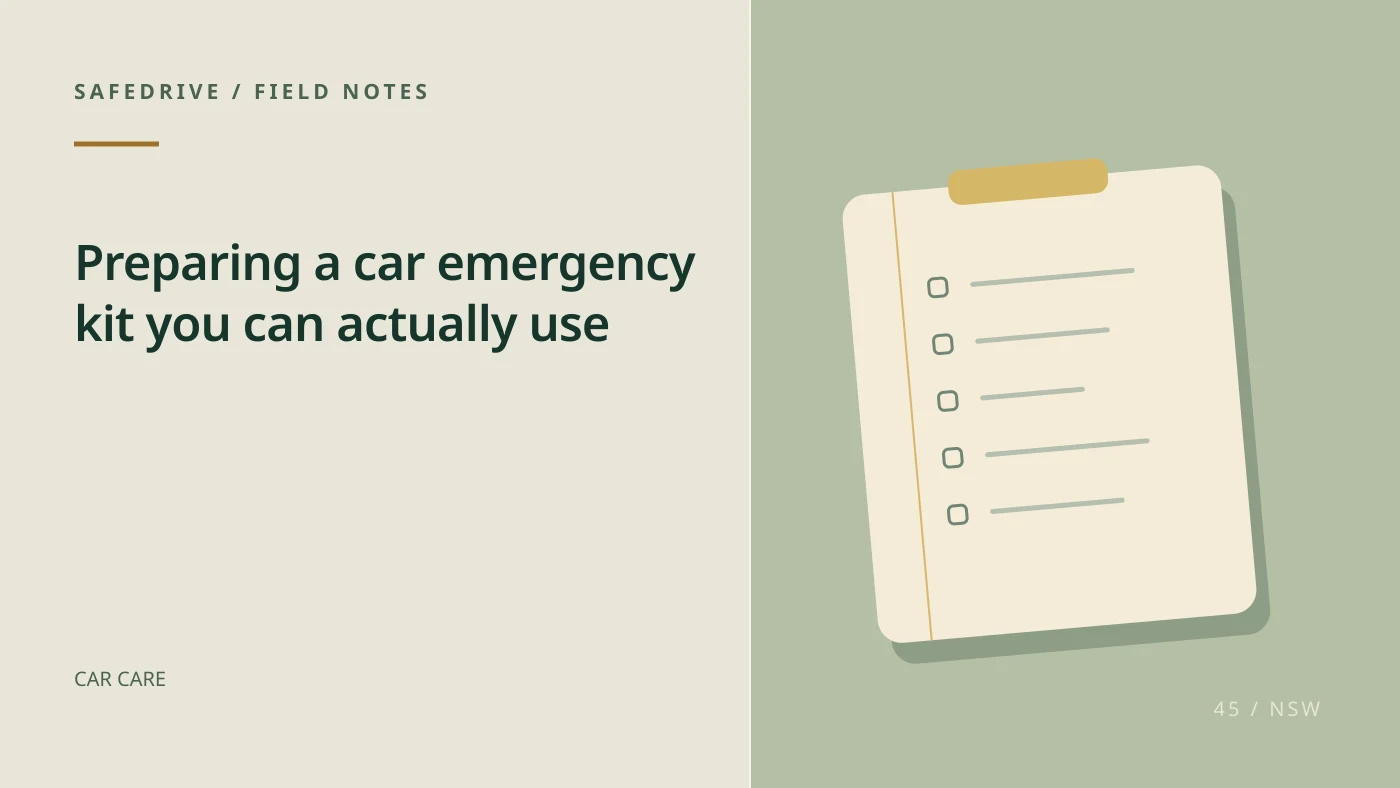 Original editorial illustration for Preparing a car emergency kit you can actually use