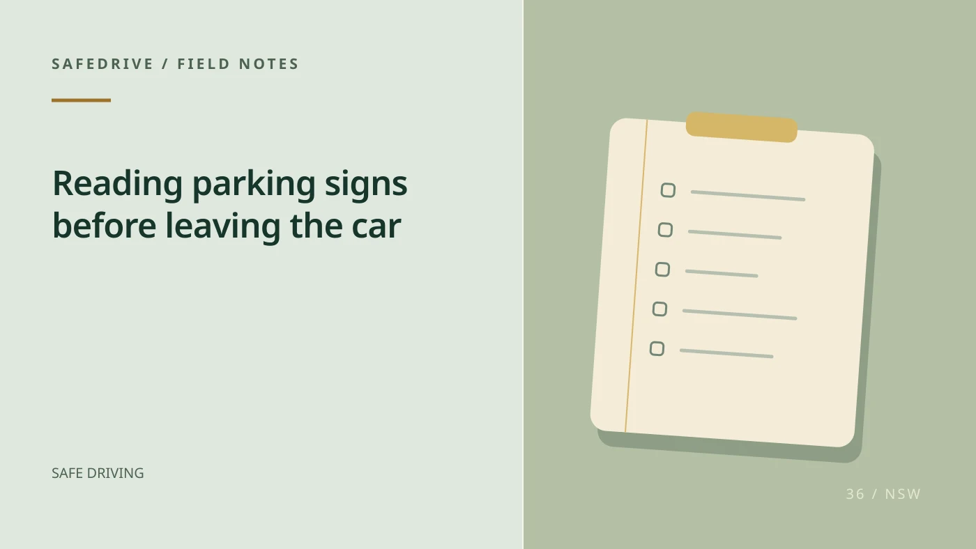 Original editorial illustration for Reading parking signs before leaving the car