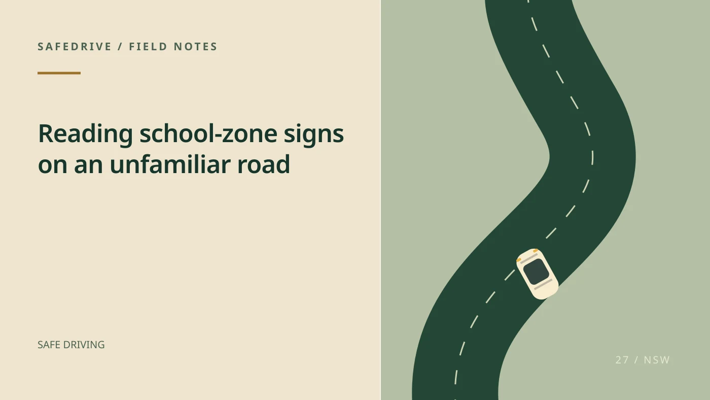 Original editorial illustration for Reading school-zone signs on an unfamiliar road