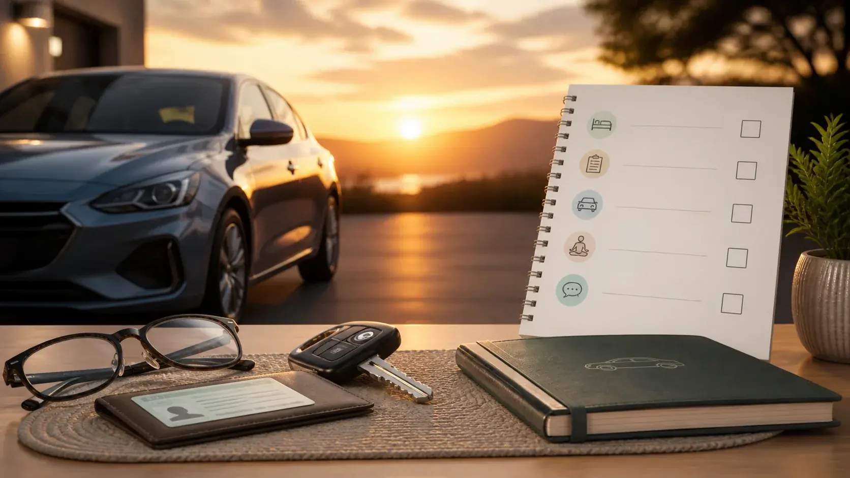NSW driving test day checklist showing learner logbook, licence documents and vehicle inspection.