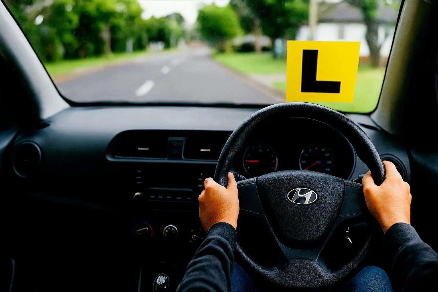 Learner driver properly adjusting seat, mirrors and steering controls for optimal road awareness in Sydney.