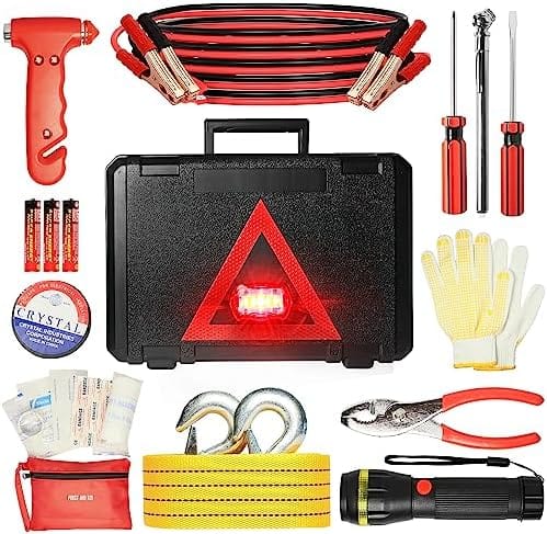 Car Emergency Kit, Roadside Emergency Car Kit with Warning Light Reflect...